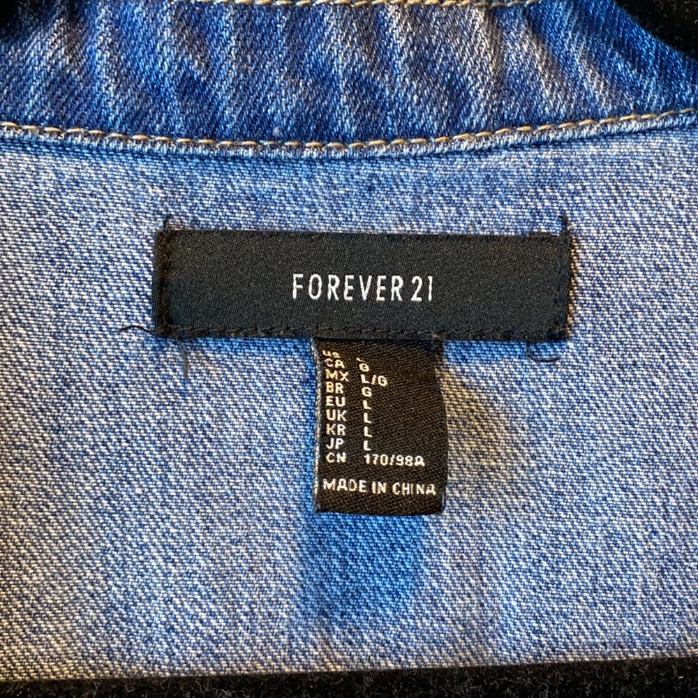 FOREVER21 DENIM JEAN JACKET DARK BLUE - Picture 3 of 12